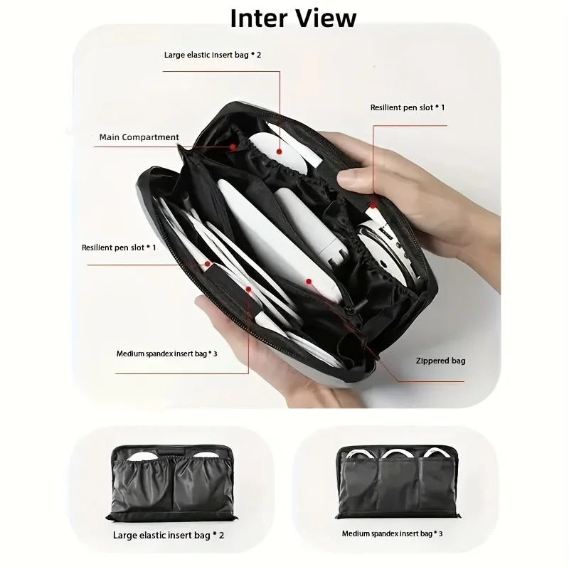 Compartment Tech Organizer Pouch-Portable Electronics Storage Bag for Cables/Chargers/Phones,Durable pu leather Cloth Travel
